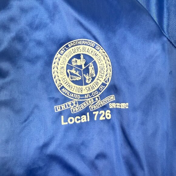 VTG Satin Bomber Jacket Extra Large Quilted Blue Snap Button Front 90s USA - Picture 7 of 13